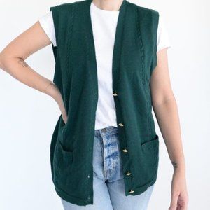 Vintage  Tabi Hunter Green 100% Wool Button Down Sleeveless Vest Large